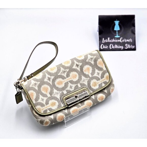Coach Women's Gray Kristin Op Art Signature Ikat Wristlet Clutch Bag  356 - Picture 2 of 13